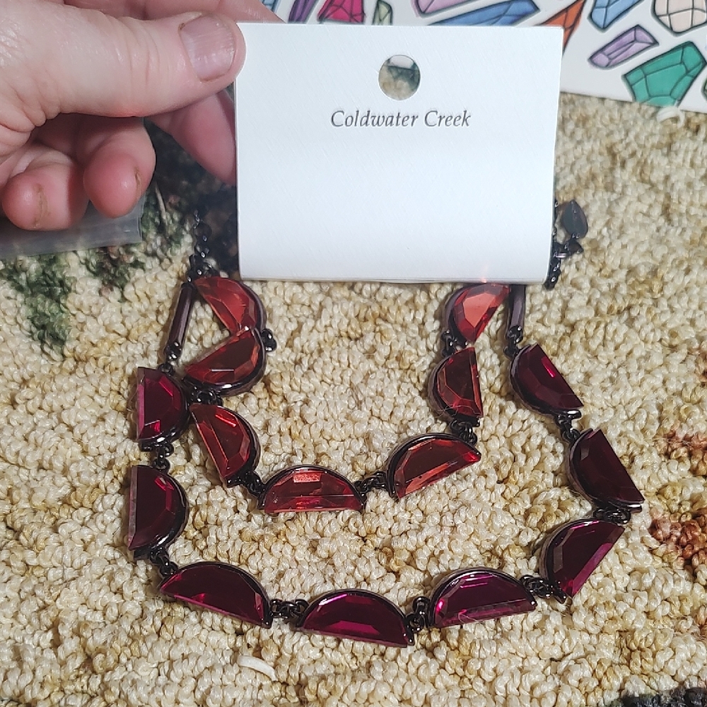 Coldwater Creek Deep Red and Fushia  Statement Necklace New